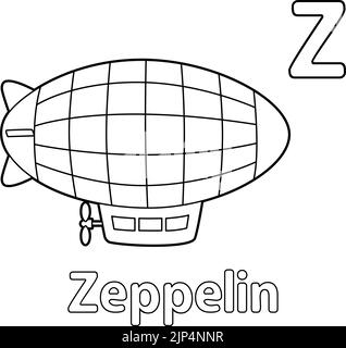 Zeppelin Alphabet ABC colorazione pagina Z Illustrazione Vettoriale