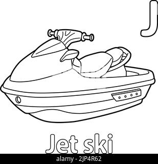 Jet Ski Alphabet ABC colorazione pagina J Illustrazione Vettoriale