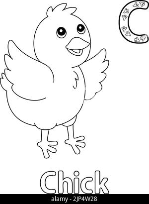 Chick Alphabet ABC colorazione pagina C Illustrazione Vettoriale