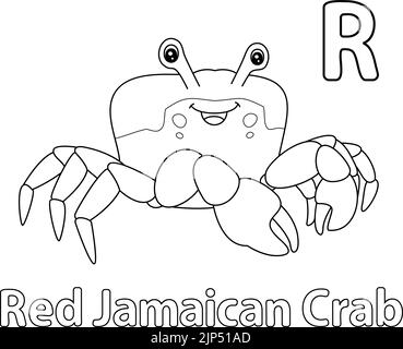 Red Jamaican Crab Alphabet ABC colorazione pagina R Illustrazione Vettoriale