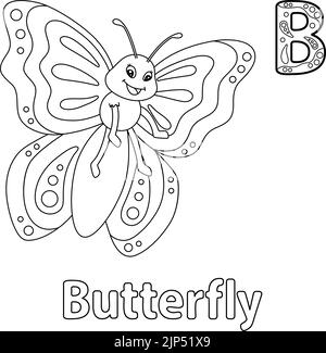 Butterfly Alphabet ABC Coloring pagina B. Illustrazione Vettoriale