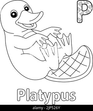 Platypus Alphabet ABC colorazione pagina P Illustrazione Vettoriale