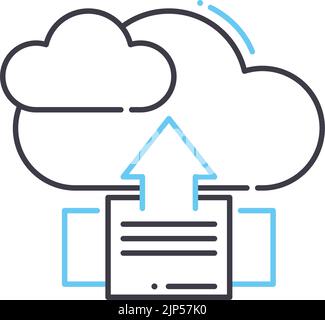 icona della linea di processo di caricamento nel cloud, simbolo di contorno, illustrazione vettoriale, cartello concettuale Illustrazione Vettoriale