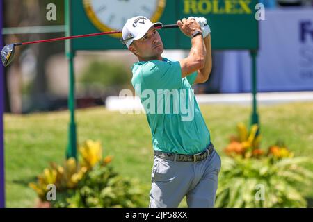 13 agosto 2022: Kevin Kisner colpisce il suo tee shot durante il terzo round del torneo di golf FedEx St. Jude Championship al TPC Southwind di Memphis, TN. Terreno grigio Siegel/Cal Sport Foto Stock