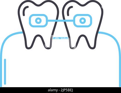 icona della linea dei parentesi dentali, simbolo del contorno, illustrazione vettoriale, segnale concettuale Illustrazione Vettoriale