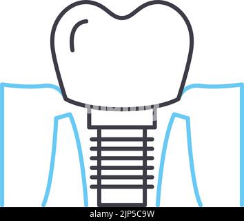 icona della linea degli impianti dentali, simbolo del contorno, illustrazione vettoriale, simbolo del concetto Illustrazione Vettoriale