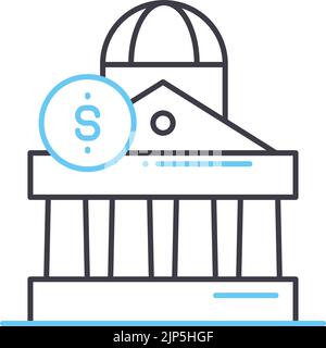 icona della linea della banca centrale, simbolo di contorno, illustrazione vettoriale, segnale concettuale Illustrazione Vettoriale