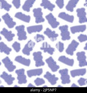 Sfondo colorato e ripetitivo di caramelle gommosi a forma di orsi fatto di semplici illustrazioni vettoriali. Illustrazione Vettoriale