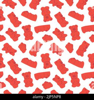 Sfondo colorato e ripetitivo di caramelle gommosi a forma di orsi fatto di semplici illustrazioni vettoriali. Illustrazione Vettoriale