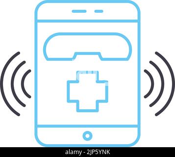 icona della linea della chiamata di emergenza, simbolo di contorno, illustrazione vettoriale, segnale concettuale Illustrazione Vettoriale