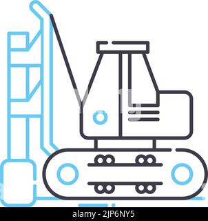 icona della linea dell'escavatore da costruzione, simbolo del contorno, illustrazione vettoriale, segnale concettuale Illustrazione Vettoriale