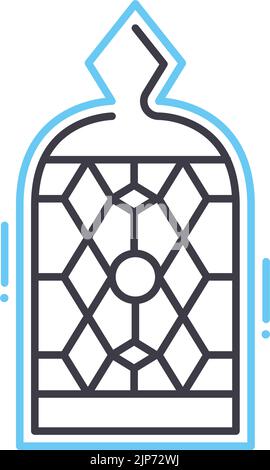 icona della linea dello specchio della chiesa, simbolo del contorno, illustrazione vettoriale, segnale concettuale Illustrazione Vettoriale