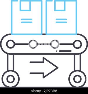 icona della linea del nastro trasportatore, simbolo di contorno, illustrazione vettoriale, segnale concettuale Illustrazione Vettoriale