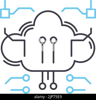 icona della linea nuvola di dati, simbolo di contorno, illustrazione vettoriale, segnale concettuale Illustrazione Vettoriale