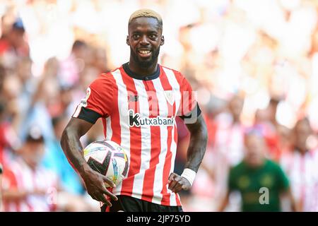 Bilbao, Spagna. 15 agosto 2022, Inaki Williams del Club Athletic durante la partita la Liga tra il Club Athletic e l'RCD Mallorca si è giocato allo Stadio Sam Mames il 15 agosto 2022 a Bilbao, Spagna. (Foto di Cesar Ortiz / PRESSIN) Foto Stock