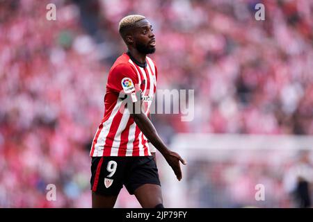 BILBAO, SPAGNA - 15 AGOSTO: Inaki Williams del Club Athletic reagisce durante la partita la Liga Santander tra il Club Athletic e l'RCD Mallorca il 15 agosto 2022 a San Mames a Bilbao, Spagna. Credit: Ricardo Larreina/AFLO/Alamy Live News Foto Stock