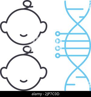 icona della linea di clonazione e test, simbolo di contorno, illustrazione vettoriale, simbolo concettuale Illustrazione Vettoriale