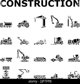 vettore delle icone del trattore per auto da costruzione Illustrazione Vettoriale