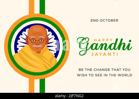 flat happy gandhi jayanti 2nd ottobre banner illustrazione Illustrazione Vettoriale