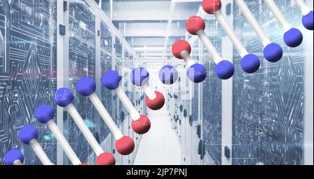 Immagine dell'elaborazione dei dati e del filamento di dna nella sala server Foto Stock