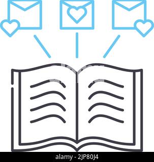 icona della linea di distribuzione dei libri didattici, simbolo di contorno, illustrazione vettoriale, segno concettuale Illustrazione Vettoriale