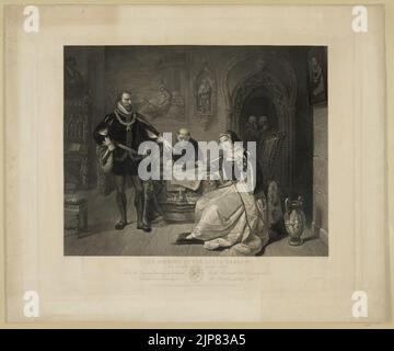 La firma del mandato di morte di Lady Jane Grey - dipinto da Daniel Huntington ; inciso da Charles Burt. Foto Stock