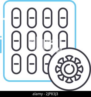 icona della linea di farmaci antivirali, simbolo del contorno, illustrazione vettoriale, simbolo del concetto Illustrazione Vettoriale