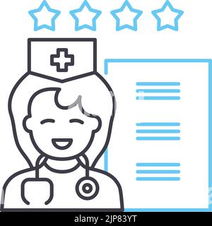 icona della linea di valutazione del medico, simbolo del contorno, illustrazione vettoriale, simbolo del concetto Illustrazione Vettoriale