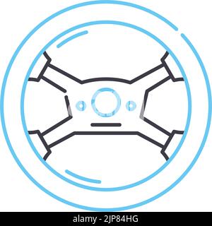 icona della linea del volante della vettura, simbolo di contorno, illustrazione vettoriale, segnale concettuale Illustrazione Vettoriale