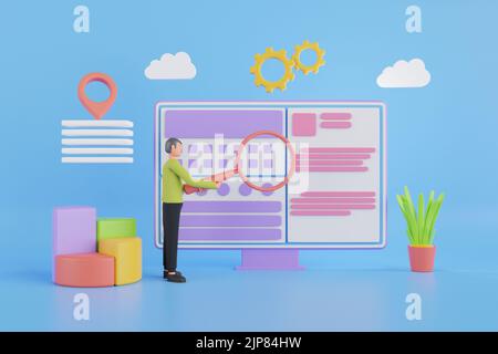 3D ottimizzazione SEO, web analytics e seo marketing social media concept.Digital Marketing, web analytics e marketing social media concept.3D rend Foto Stock