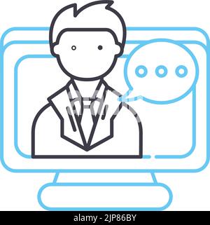 icona della linea di conferenza, simbolo di contorno, illustrazione vettoriale, segnale concettuale Illustrazione Vettoriale