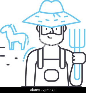 icona della linea uomo del contadino, simbolo di contorno, illustrazione vettoriale, segnale concettuale Illustrazione Vettoriale