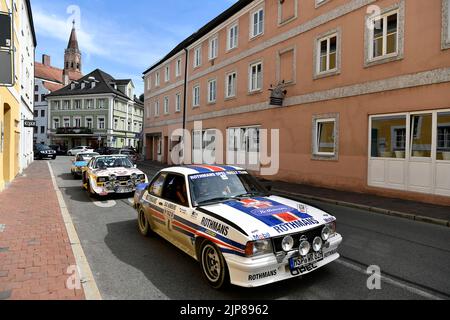 Olympia Rallye 72, 72´, 1972, 50 anni di rinascita, 50 anni di anniversario, 22, 2022, gara, Rally, Auto, Oldtimer, Vintage, Opel Ascona B Foto Stock