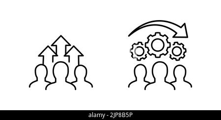 Icona di crescita e sviluppo del team su vettore di linea bianco Illustrazione Vettoriale