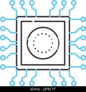 icona della linea dell'hardware di crittografia, simbolo di contorno, illustrazione vettoriale, simbolo concettuale Illustrazione Vettoriale