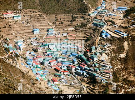 Namche Bazar - Parco Nazionale Sagarmatha - Valle Khumbu - Via per il campo base Everest - Nepal Foto Stock