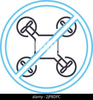 icona della linea proibita del drone, simbolo di contorno, illustrazione vettoriale, segnale concettuale Illustrazione Vettoriale