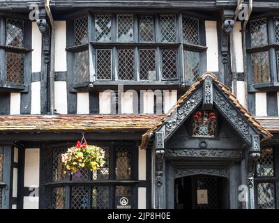 Particolare del Black and White House Museum sulla città alta di Hereford Herefordshire Inghilterra Foto Stock