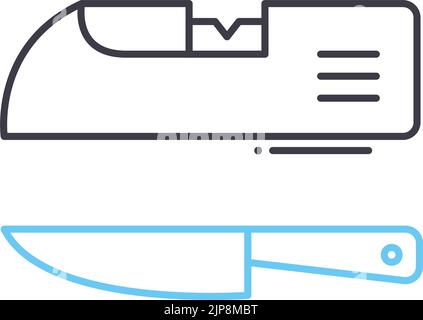 icona linea affilatrice coltello da cucina, simbolo di contorno, illustrazione vettoriale, cartello concettuale Illustrazione Vettoriale