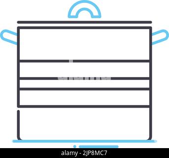 icona linea pentola cucina, simbolo contorno, illustrazione vettoriale, segno di concetto Illustrazione Vettoriale