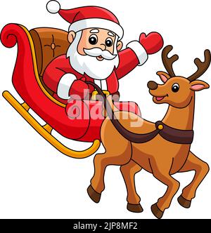 Natale Santa Sleigh un cartoon renne Clipart Illustrazione Vettoriale