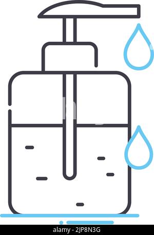icona della linea del sapone liquido, simbolo di contorno, illustrazione vettoriale, segnale concettuale Illustrazione Vettoriale