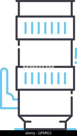 icona della linea dell'obiettivo per la fotografia reporter, simbolo del contorno, illustrazione vettoriale, segnale concettuale Illustrazione Vettoriale