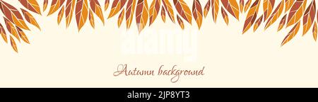 Fondo lungo con foglie autunnali. Modello banner vettoriale minimo con spazio di copia per il testo Illustrazione Vettoriale