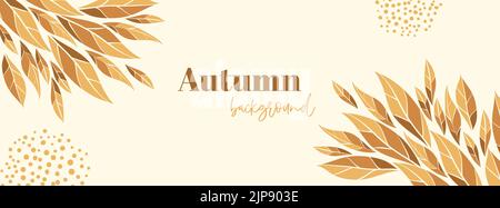 Modello minimo per banner autunnale lungo. Sfondo floreale vettoriale con foglie autunnali e spazio copia per il testo. Copertina Facebook Illustrazione Vettoriale