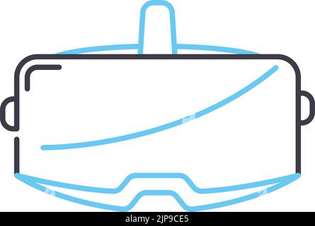 occhiali per realtà virtuale: icona a linee, simbolo di contorno, illustrazione vettoriale, segnale concettuale Illustrazione Vettoriale