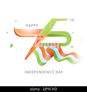 75 anni di Independence Day Celebration Concept con bandiera sventolante. Illustrazione Vettoriale