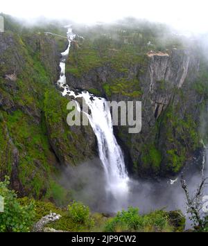 Il paesaggio simbolo della cascata più alta della Vøringfossen dalla vista aerea della Norvegia Foto Stock