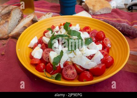 2022 agosto - insalata caprese fatta in casa in un piatto Foto Stock
