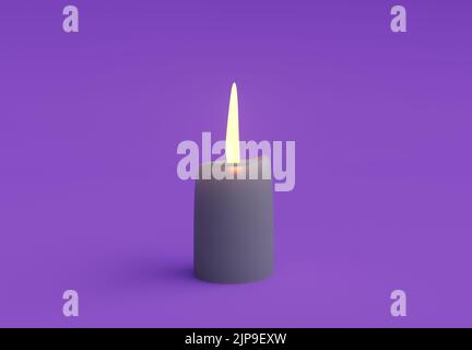 3d rendering di candela incandescente, elemento di design candela, su sfondo viola Foto Stock